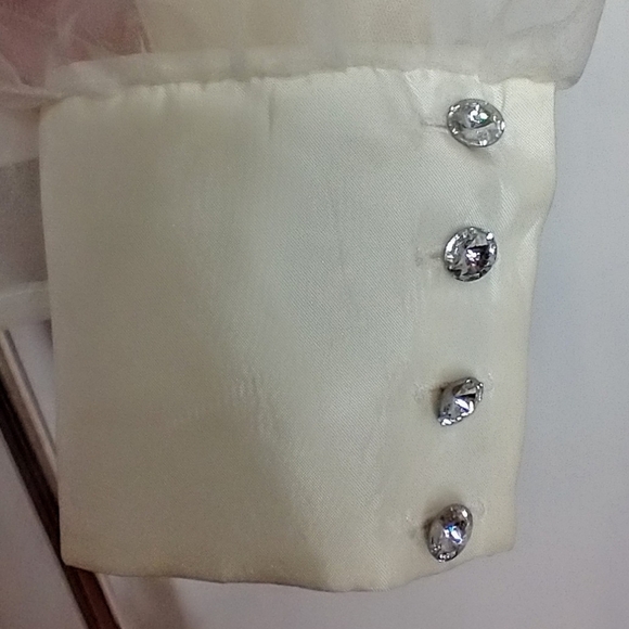 SHEER WHITE BLOUSE WITH RHINESTONE CUFFS - Picture 2 of 11